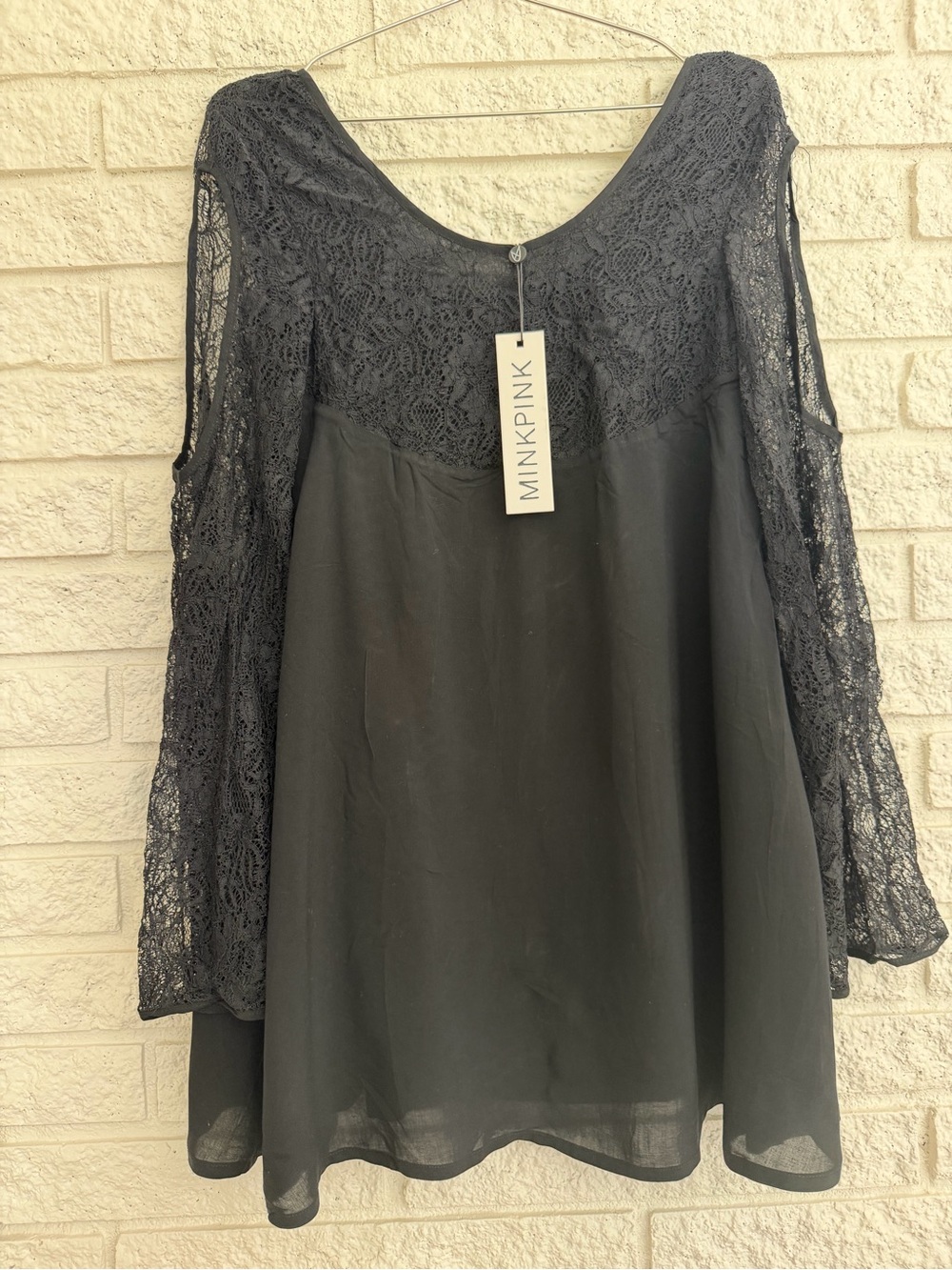 MINKPINK Stella Black Lace Yoke Long-Sleeve Dress